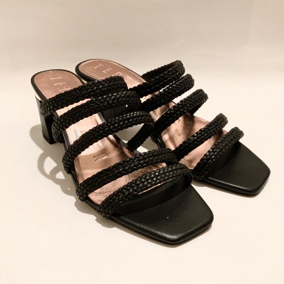 Ted Baker Emalia Gold Leather Slides Braided Straps Sandals Block Heel Mule Pump - Picture 5 of 9